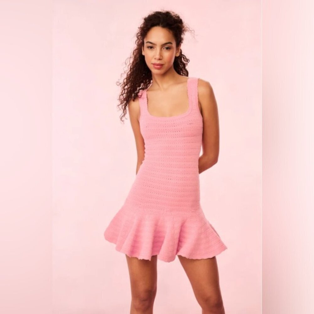 NWT LoveShackFancy Maryanne Knit Mini Dress Sunset Pink | size S